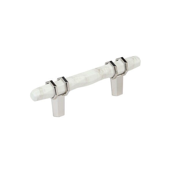 Amerock Carrione 3 inch 76mm Center-to-Center Marble White/Polished Nickel Cabinet Pull - BP36639MWPN