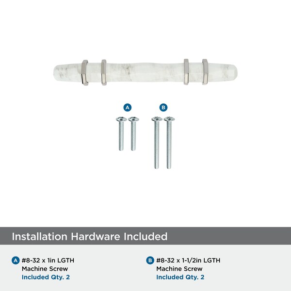 Amerock Carrione 3 inch 76mm Center-to-Center Marble White/Polished Nickel Cabinet Pull - BP36639MWPN