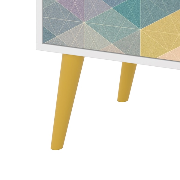 Manhattan Comfort Avesta 2-Piece Double Side Table in White, Stamp, Yellow - 2-7AMC132