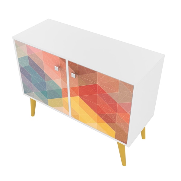 Manhattan Comfort Avesta 2-Piece Double Side Table in White, Stamp, Yellow - 2-7AMC132