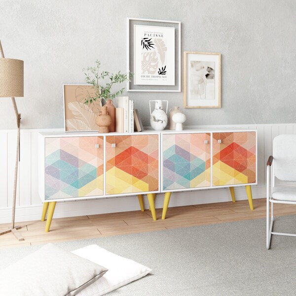 Manhattan Comfort Avesta 2-Piece Double Side Table in White, Stamp, Yellow - 2-7AMC132