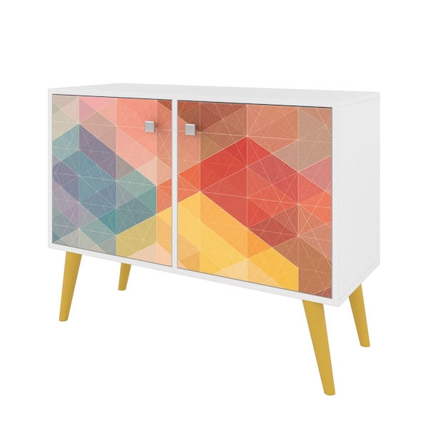 Manhattan Comfort Avesta 2-Piece Double Side Table in White, Stamp, Yellow - 2-7AMC132