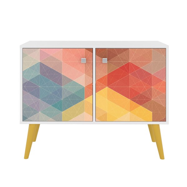 Manhattan Comfort Avesta 2-Piece Double Side Table in White, Stamp, Yellow - 2-7AMC132