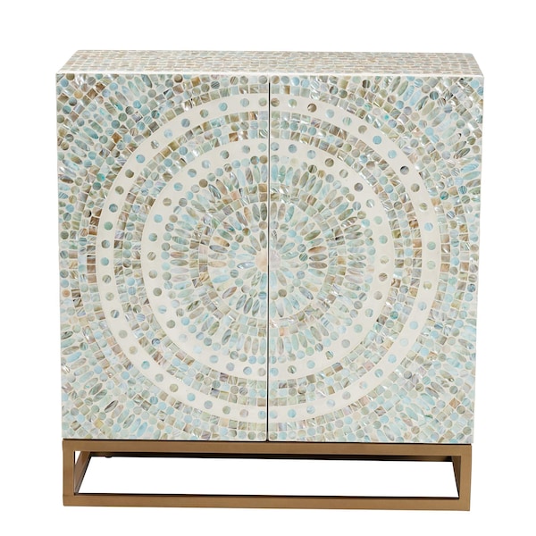 Baxton Studio Quintus Modern Bohemian Multicolor Mother of Pearl and Gold Metal Storage Cabinet - 240-13473-ZORO