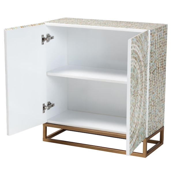 Baxton Studio Quintus Modern Bohemian Multicolor Mother of Pearl and Gold Metal Storage Cabinet - 240-13473-ZORO