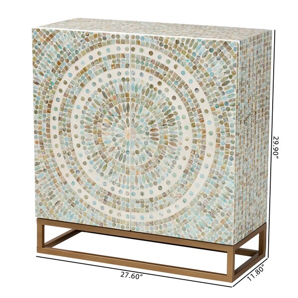 Baxton Studio Quintus Modern Bohemian Multicolor Mother of Pearl and Gold Metal Storage Cabinet - 240-13473-ZORO