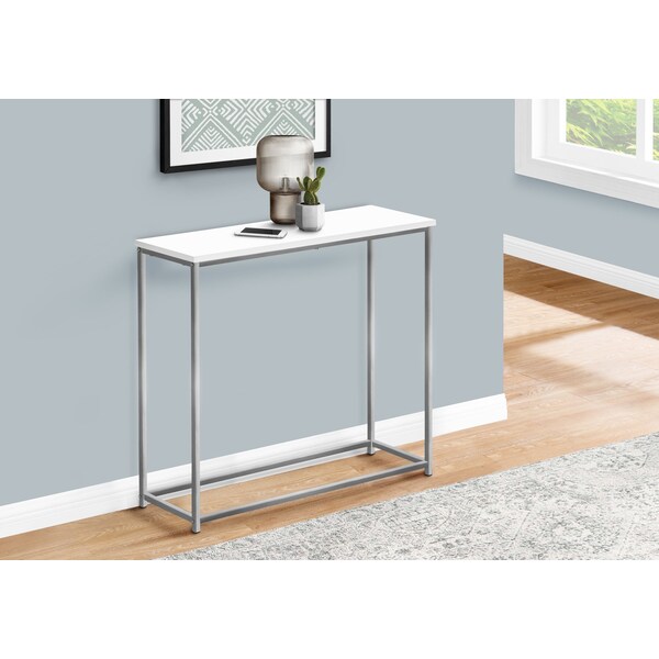 Monarch Specialties Accent Table, Console, Entryway, Narrow, Sofa, Living Room, Bedroom, White Laminate, Grey Metal - I 2256