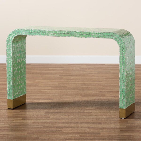 Baxton Studio Didrika Modern Bohemian Seafoam Green Mother of Pearl Console Table - 240-13468-ZORO