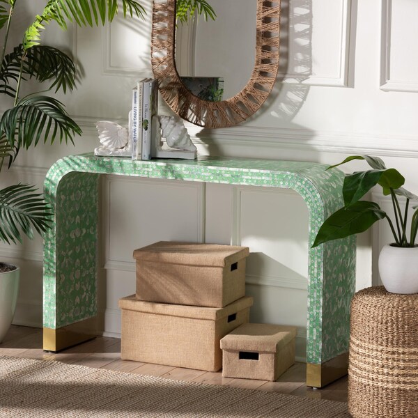 Baxton Studio Didrika Modern Bohemian Seafoam Green Mother of Pearl Console Table - 240-13468-ZORO