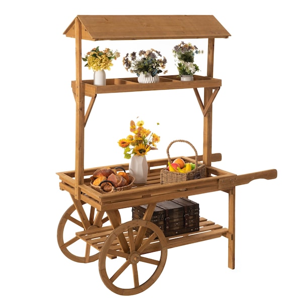 Vintiquewise Wooden 3 Tier Rolling Table Cart With 2 Wheels - QI004640