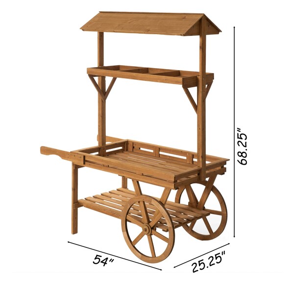 Vintiquewise Wooden 3 Tier Rolling Table Cart With 2 Wheels - QI004640