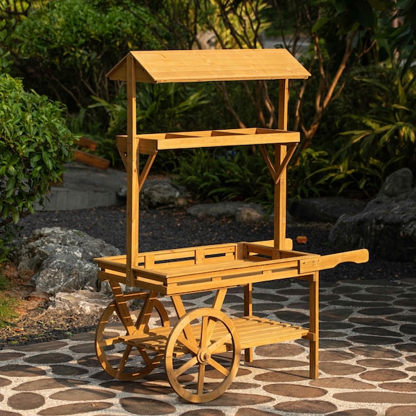 Vintiquewise Wooden 3 Tier Rolling Table Cart With 2 Wheels - QI004640