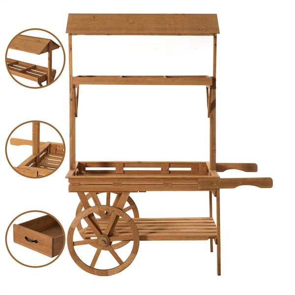 Vintiquewise Wooden 3 Tier Rolling Table Cart With 2 Wheels - QI004640