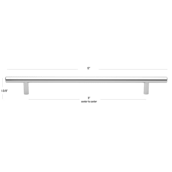 Gliderite Hardware 9 in. Center to Center Polished Chrome Solid Steel Bar Pull - 5012-228-PC, 5PK - 5012-228-PC-5