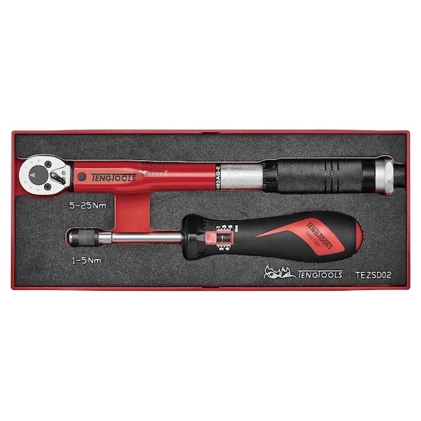 Teng Tools 1/4 Inch Drive Torque Set 1-25 Nm 2 Piece Torque Screwdriver And Torque Wrench Set - TEZSD02