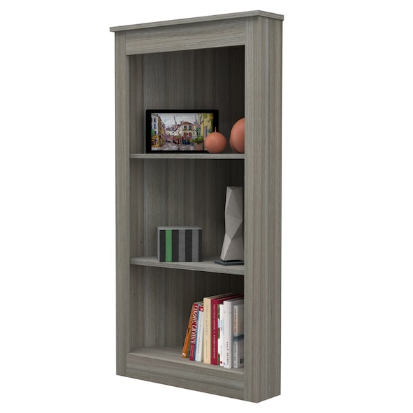 Inval Corner Bookshelf Wall Unit 47.24 in. H 3-shelf in Smoke Oak - BE-12704