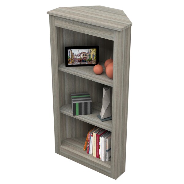 Inval Corner Bookshelf Wall Unit 47.24 in. H 3-shelf in Smoke Oak - BE-12704