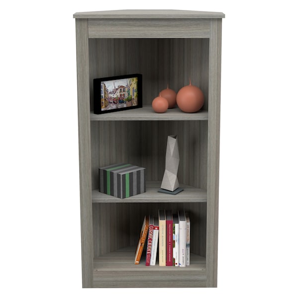 Inval Corner Bookshelf Wall Unit 47.24 in. H 3-shelf in Smoke Oak - BE-12704