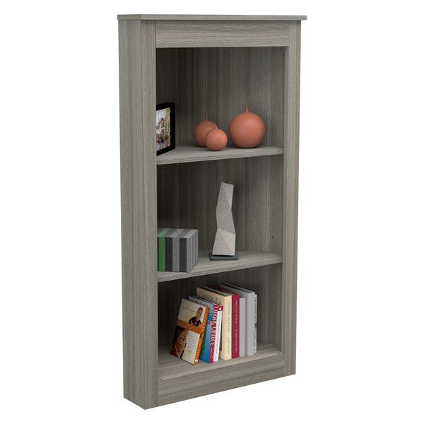 Inval Corner Bookshelf Wall Unit 47.24 in. H 3-shelf in Smoke Oak - BE-12704