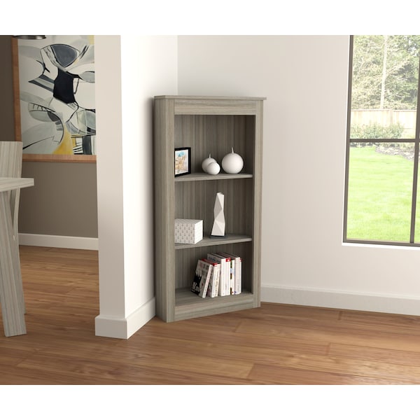 Inval Corner Bookshelf Wall Unit 47.24 in. H 3-shelf in Smoke Oak - BE-12704