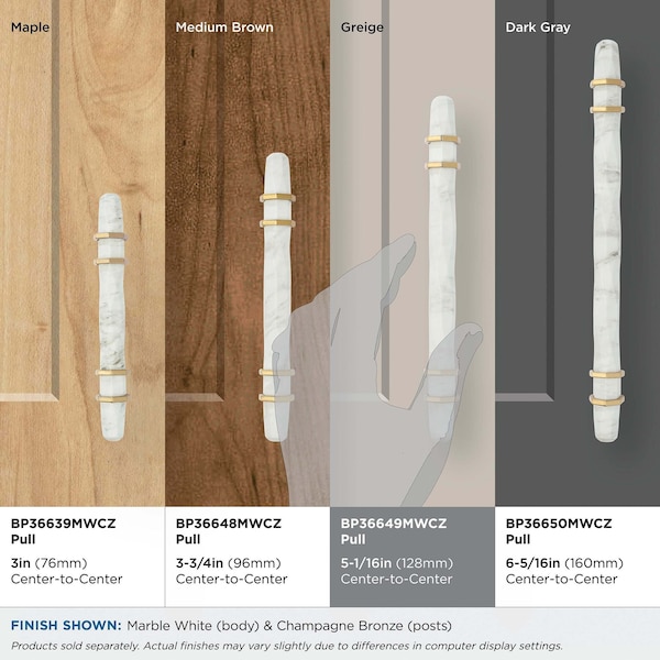 Amerock Carrione 5-1/16 inch 128mm Center-to-Center Marble White/Champagne Bronze Cabinet Pull - BP36649MWCZ