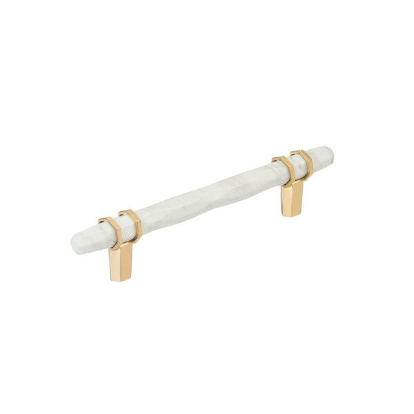 Amerock Carrione 5-1/16 inch 128mm Center-to-Center Marble White/Champagne Bronze Cabinet Pull - BP36649MWCZ