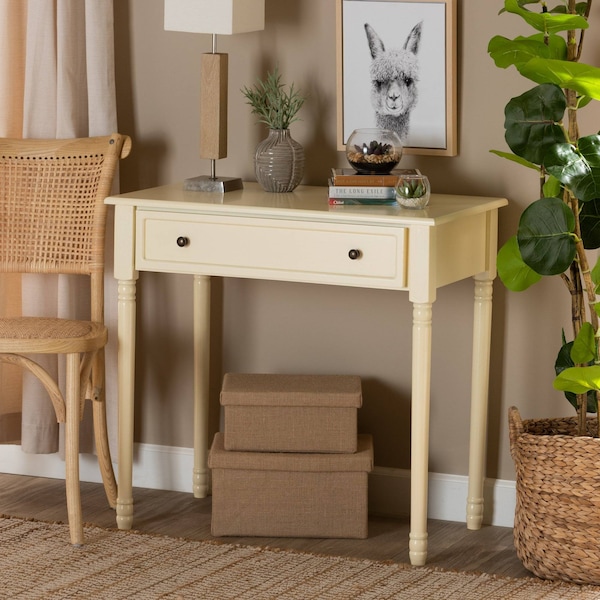 Baxton Studio Mahler Traditional White Finished Wood 1-Drawer Console Table - 199-12258-ZORO