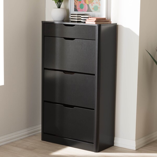 Baxton Studio Cayla Modern Black Wood Shoe Cabinet - 138-7712