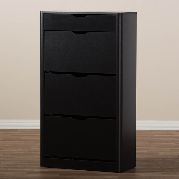 Baxton Studio Cayla Modern Black Wood Shoe Cabinet - 138-7712