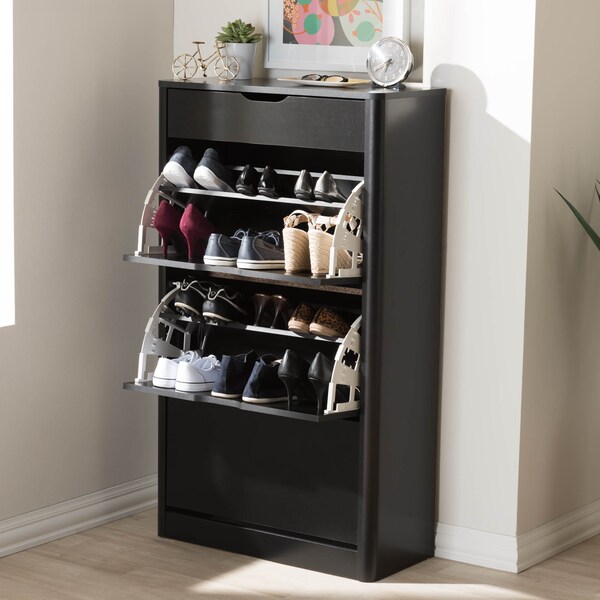 Baxton Studio Cayla Modern Black Wood Shoe Cabinet - 138-7712