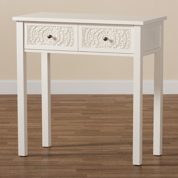 Baxton Studio Lambert Traditional White Finished Wood 2-Drawer Console Table - 194-11931-ZORO
