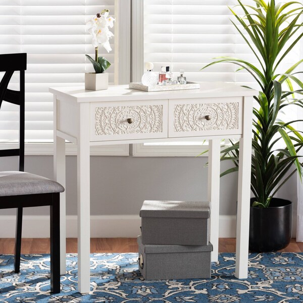 Baxton Studio Lambert Traditional White Finished Wood 2-Drawer Console Table - 194-11931-ZORO