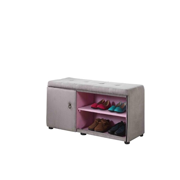 Gfancy Fixtures Light Gray & Pink Tufted Shoe Storage Bench - GF3095894