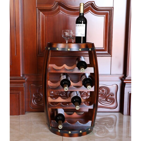 Vintiquewise Wooden Barrel Shaped 14 Bottle Wine Rack - QI003283