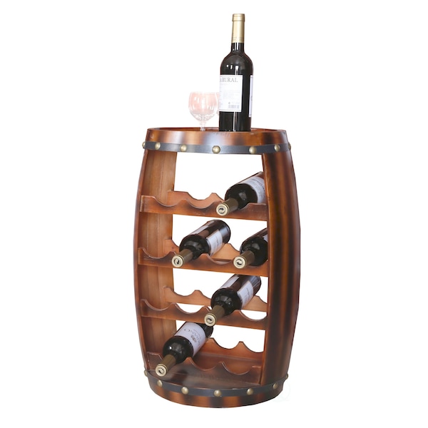 Vintiquewise Wooden Barrel Shaped 14 Bottle Wine Rack - QI003283