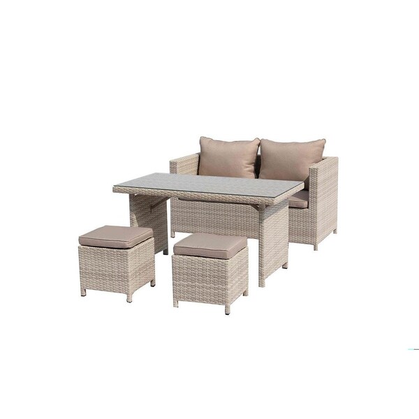 Homeroots Aluminum & Wicker Beige Metal Set Table4 Piece 50 x 25 x 42.5 in. - 372171