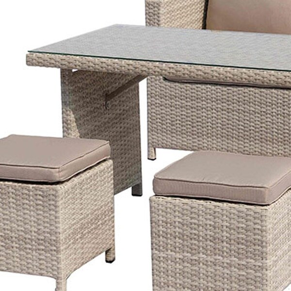 Homeroots Aluminum & Wicker Beige Metal Set Table4 Piece 50 x 25 x 42.5 in. - 372171