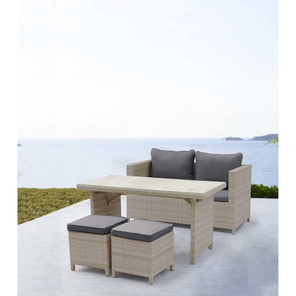 Homeroots Aluminum & Wicker Beige Metal Set Table4 Piece 50 x 25 x 42.5 in. - 372171