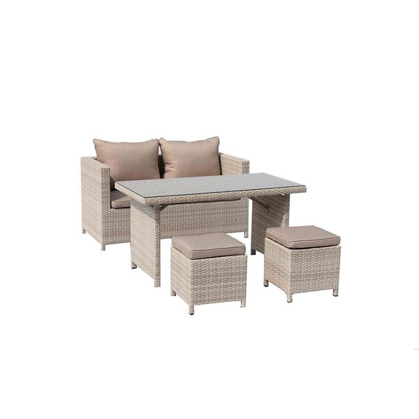 Homeroots Aluminum & Wicker Beige Metal Set Table4 Piece 50 x 25 x 42.5 in. - 372171