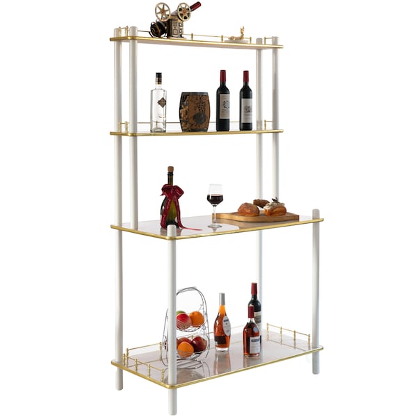 Fabulaxe Modern Display Wooden Console Bar Serving Table with 4 Tiered Open Shelves, Brown - QI004486.WT