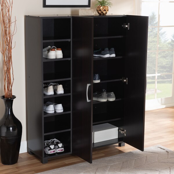 Baxton Studio Marine 2-Door Wood Entryway Shoe Storage Cabinet with Open Shelves - 153-9157