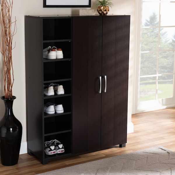 Baxton Studio Marine 2-Door Wood Entryway Shoe Storage Cabinet with Open Shelves - 153-9157