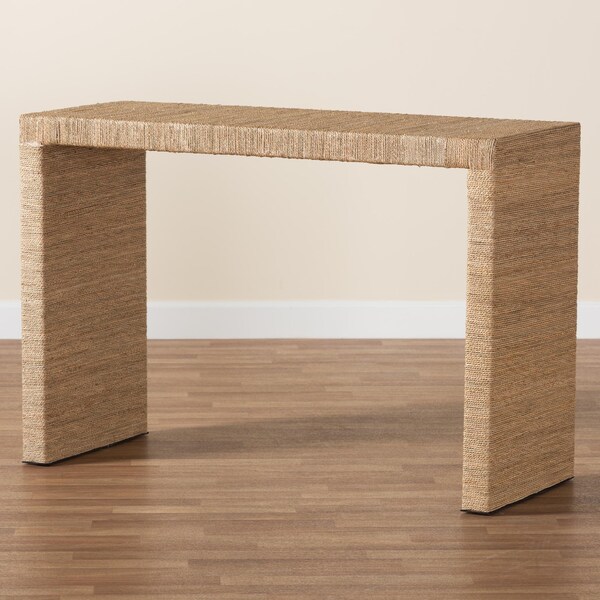 Bali & Pari Colandra Modern Bohemian Natural Brown Seagrass and Wood Console Table - 240-13455-ZORO