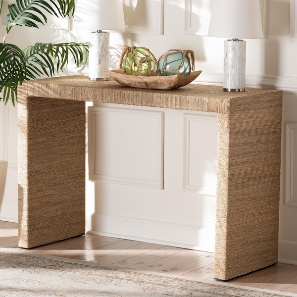 Bali & Pari Colandra Modern Bohemian Natural Brown Seagrass and Wood Console Table - 240-13455-ZORO