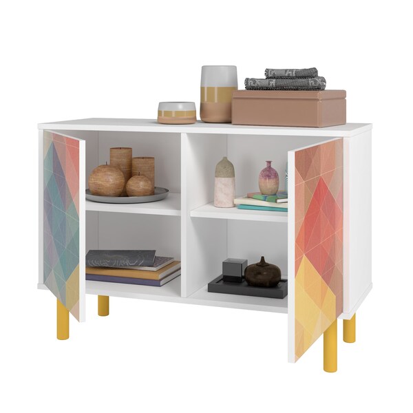 Manhattan Comfort Retro Accent Cabinet in White and Multi Color Red, Yellow, Blue - AC-312AMC132