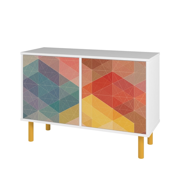 Manhattan Comfort Retro Accent Cabinet in White and Multi Color Red, Yellow, Blue - AC-312AMC132