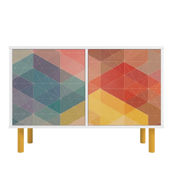 Manhattan Comfort Retro Accent Cabinet in White and Multi Color Red, Yellow, Blue - AC-312AMC132