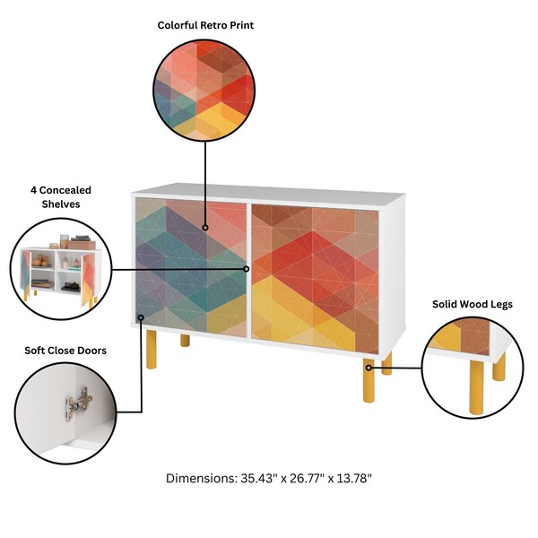 Manhattan Comfort Retro Accent Cabinet in White and Multi Color Red, Yellow, Blue - AC-312AMC132