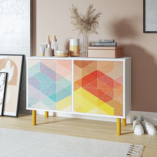 Manhattan Comfort Retro Accent Cabinet in White and Multi Color Red, Yellow, Blue - AC-312AMC132