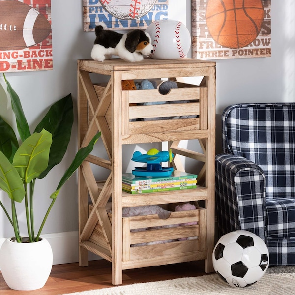 Baxton Studio Mandell ModernNatural Brown Finished Wood 2-Drawer Storage Unit - 198-12280-ZORO
